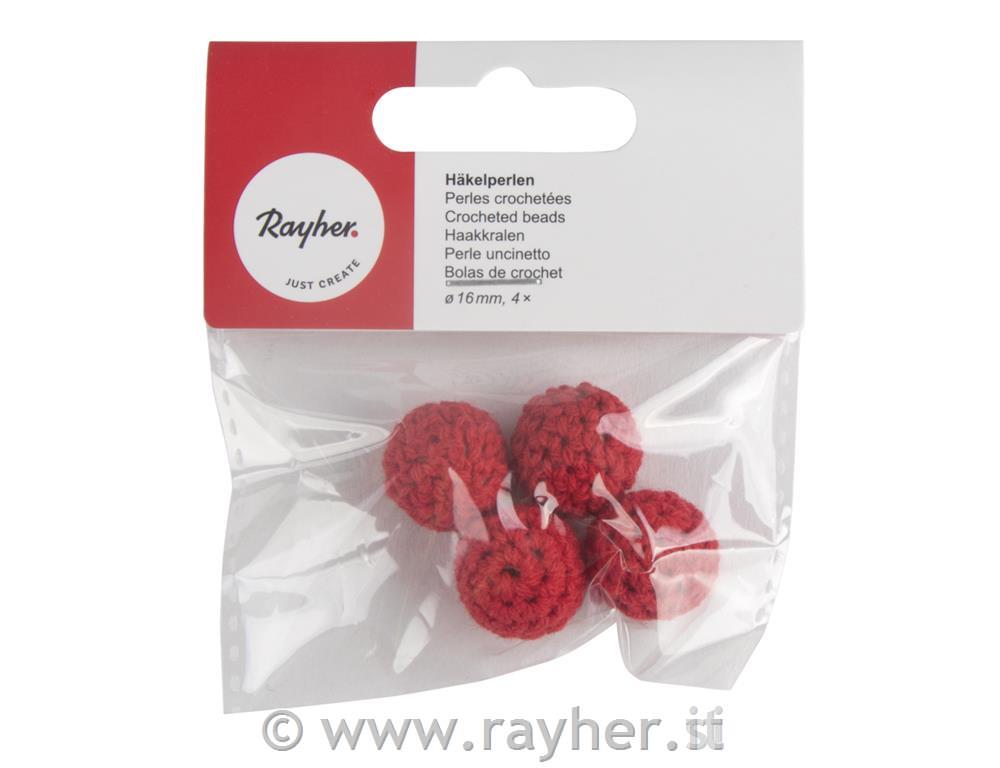 Perle uncinetto, 16mm , rosso classico,bus.blis. 4pz