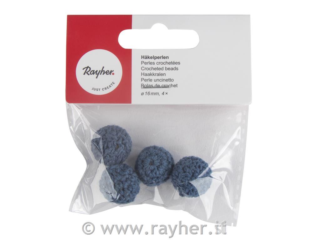 Crocheted beads, 16mm omidnight bluetab-bag 4pcs