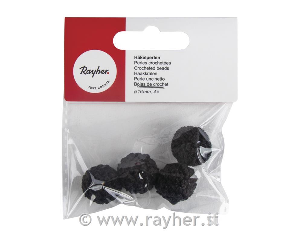 Kvačkane perle, 16mm, črne, 4 kos