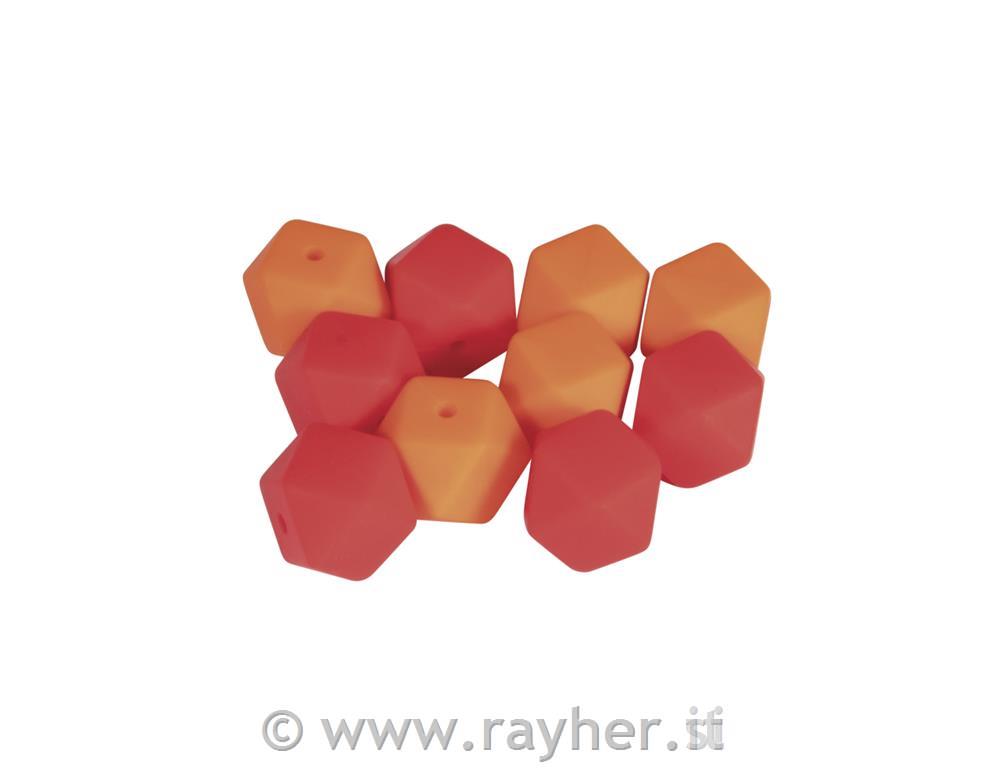 Perle silicone esagonali, 14mm , tonalita rosso, bus.blis. 10pz