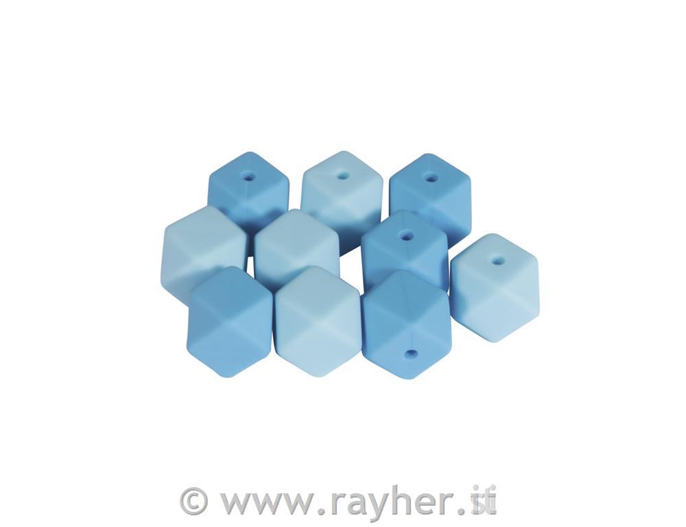 Silikonske perle šestkotne, 14mm, sv.modre, 10 kos