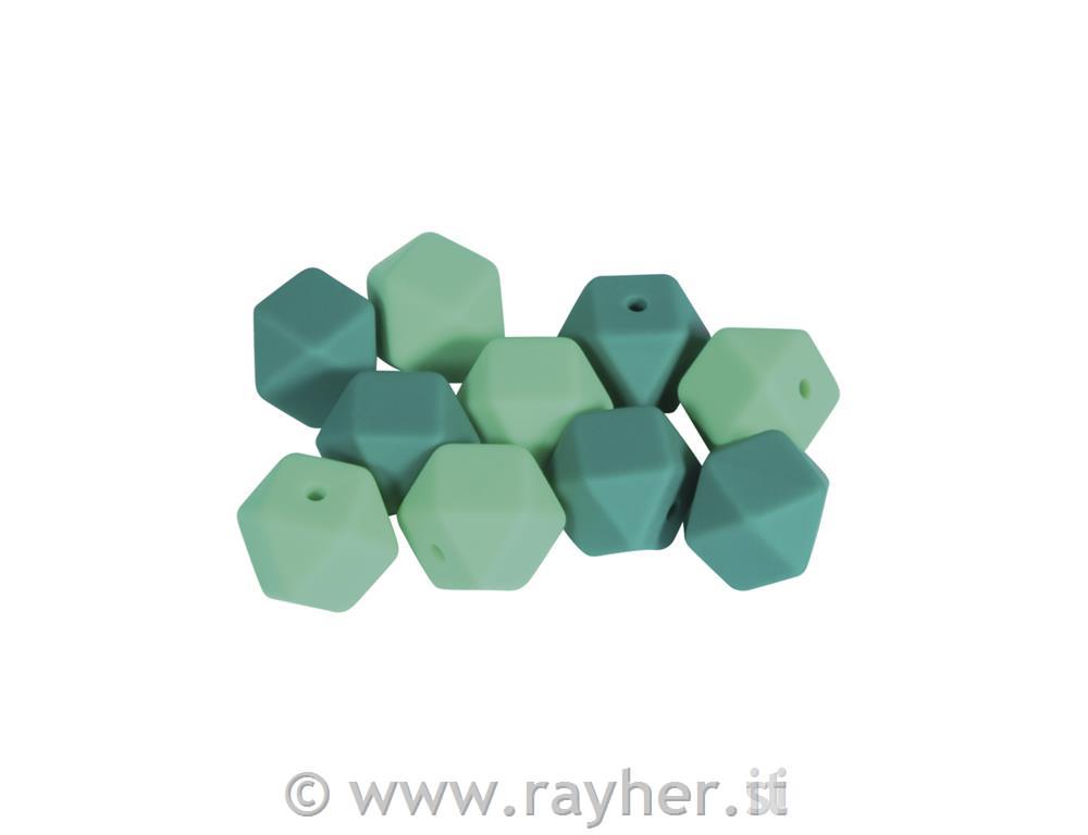 Silikonske perle šestkotne, 14mm, turkizne, 10 kos