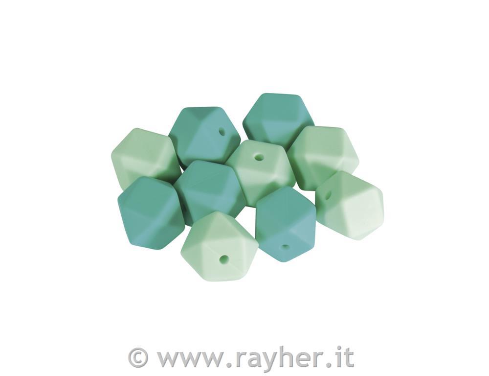 Silikonske perle šestkotne, 14mm, mint, 10 kos
