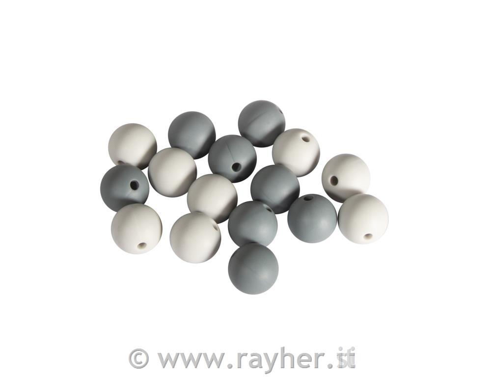 Perle silicone, 12mm , tonalita grigio,bus.blis. 16pz