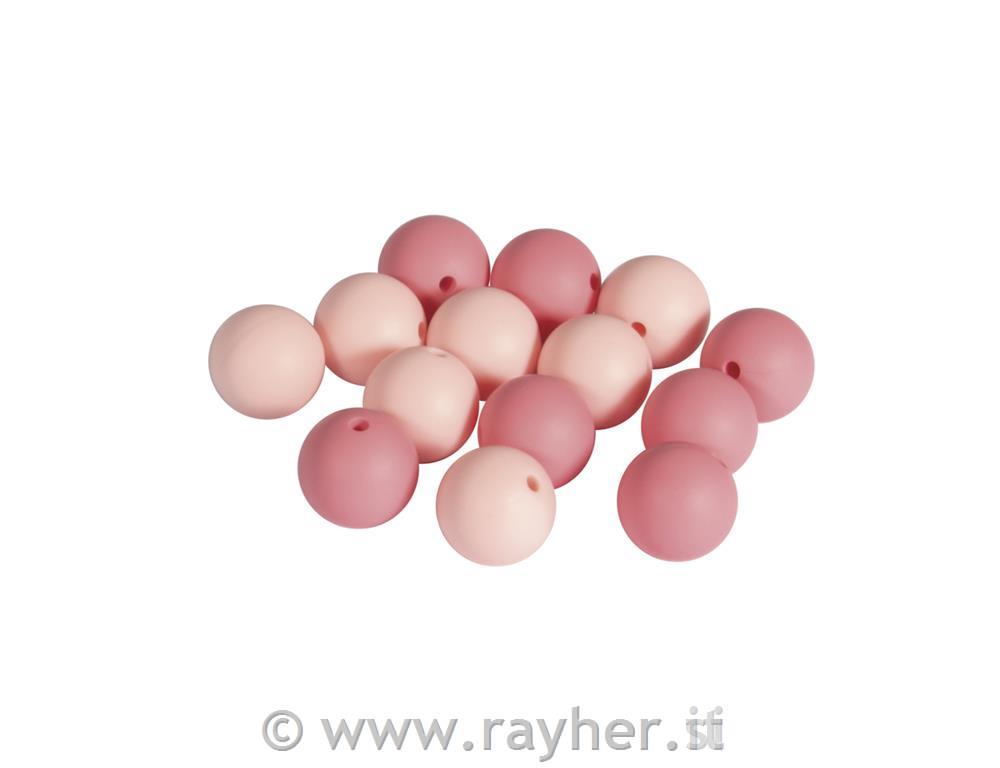 Perle silicone, 15mm , tonalita rosa, bus.blis. 14pz