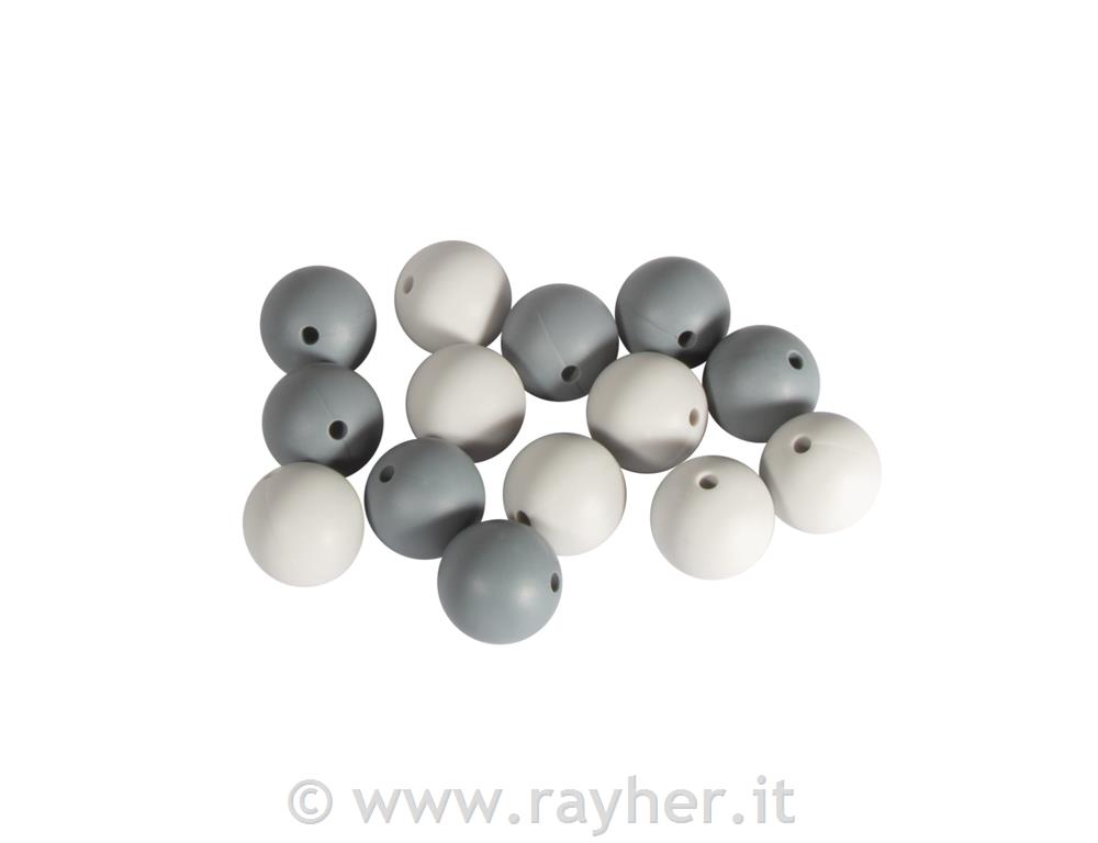 Perle silicone, 15mm , tonalita grigio,bus.blis. 14pz
