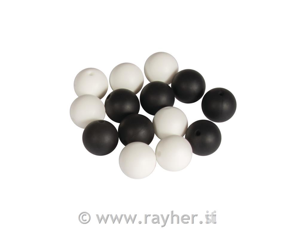 Silikonske perle, 15mm, črno-bele, 14 kos