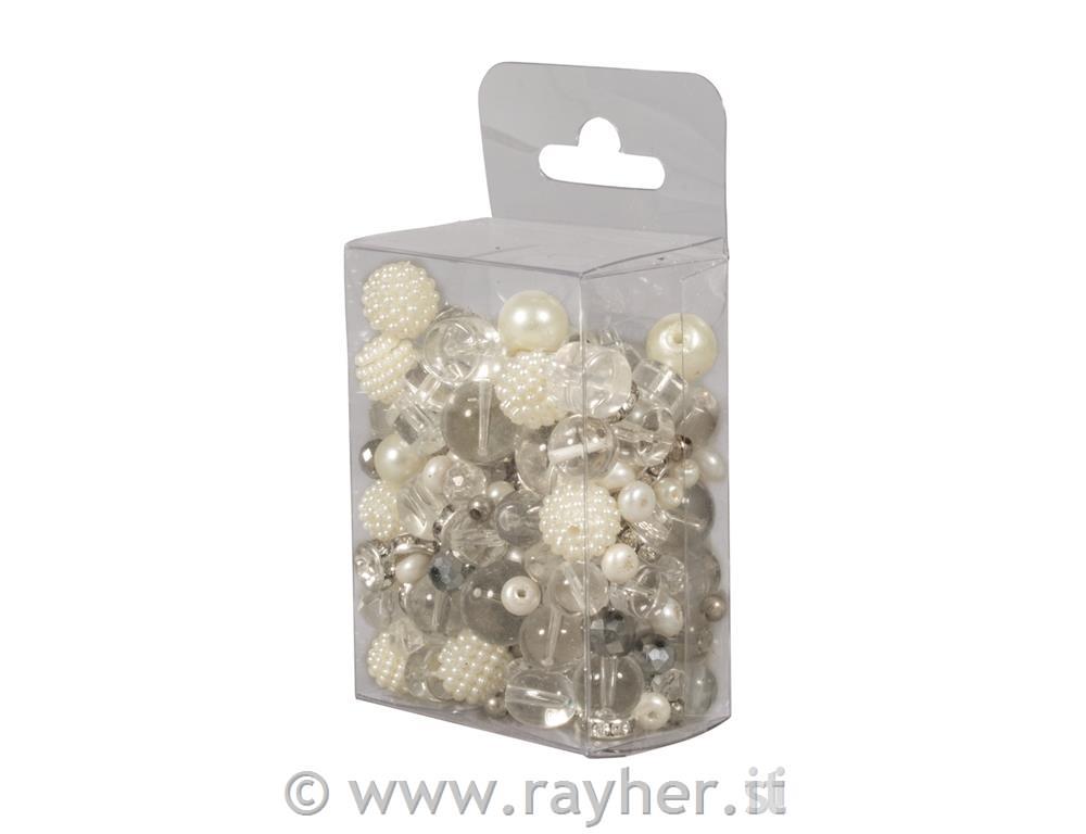 Perle di vetro "effetto perla",bianche, 100g