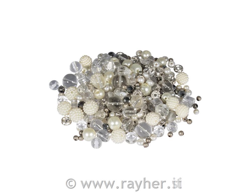 Perle di vetro "effetto perla",bianche, 100g
