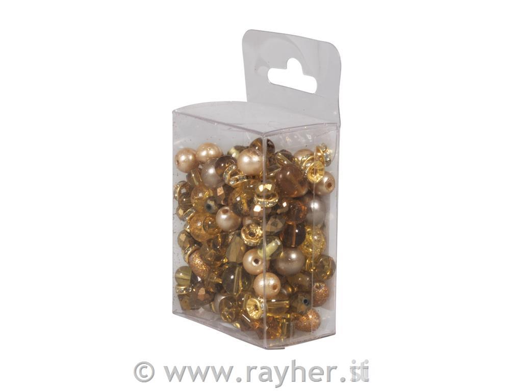 Perle di vetro "effetto perla",giallo-oro, 100g