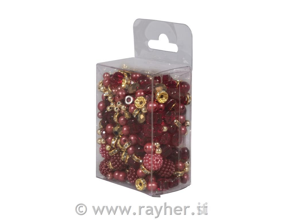 Glass earl effect beads mix, 100g, royal red