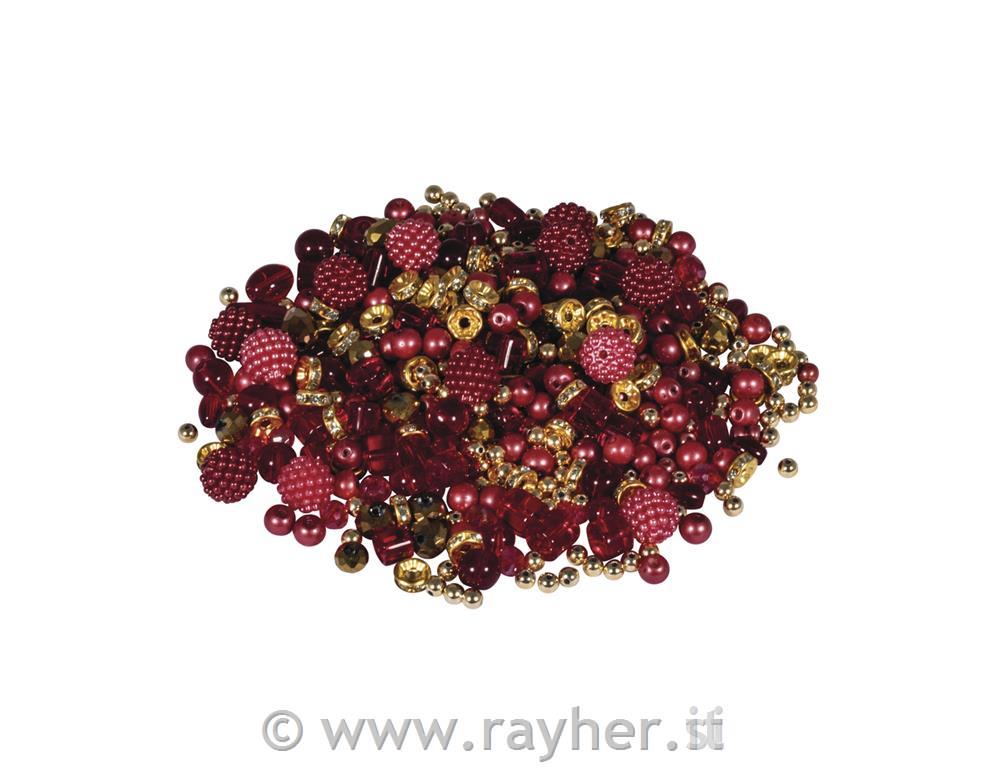 Glass earl effect beads mix, 100g, royal red
