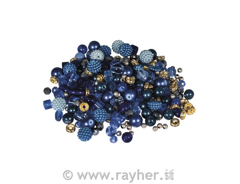 Glass earl effect beads mix, 100g, royal blue