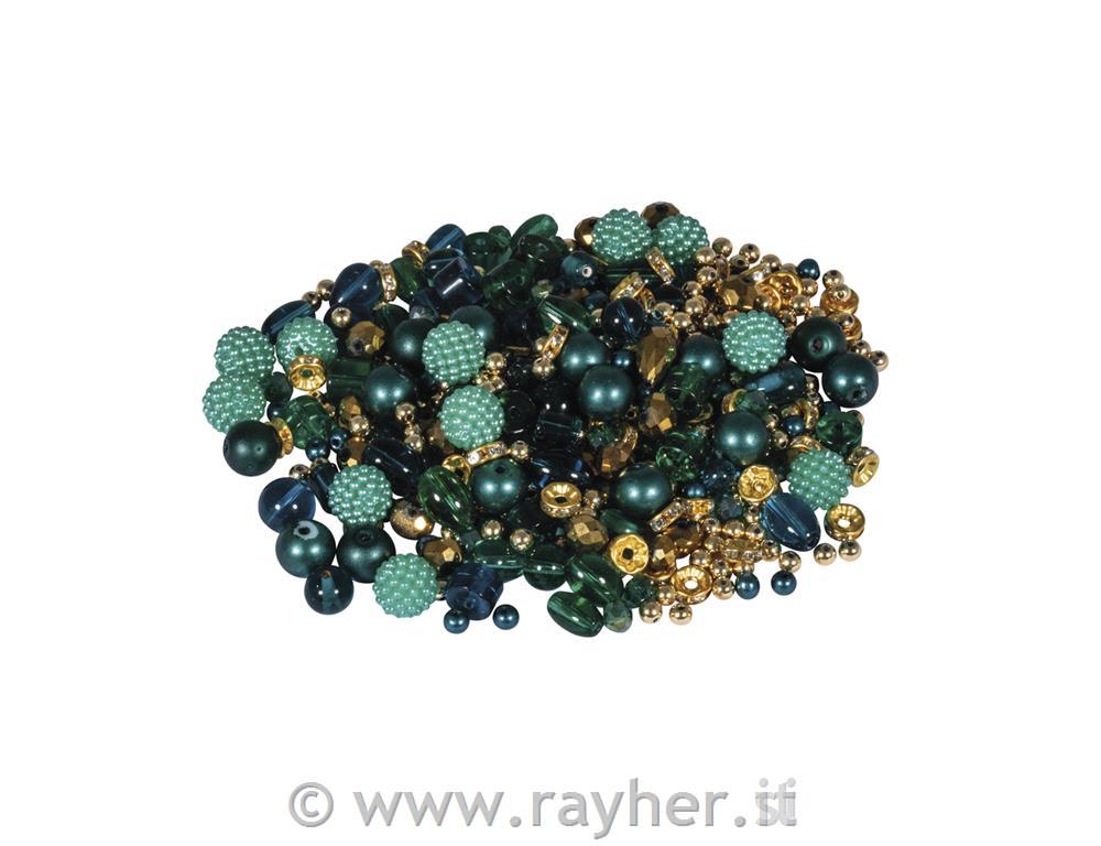 Perle steklene "Pearl effect", smaragdne, 100g