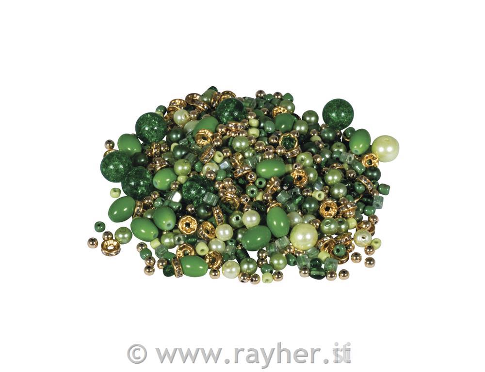 Perle steklene "Pearl effect", zelene, 100g