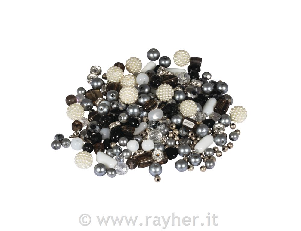 Glass earl effect beads mix, 100g, black/white