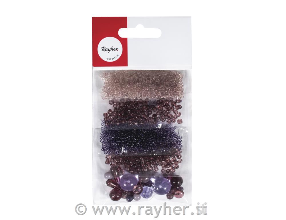 Perle di vetro "Mix", viola, 40g