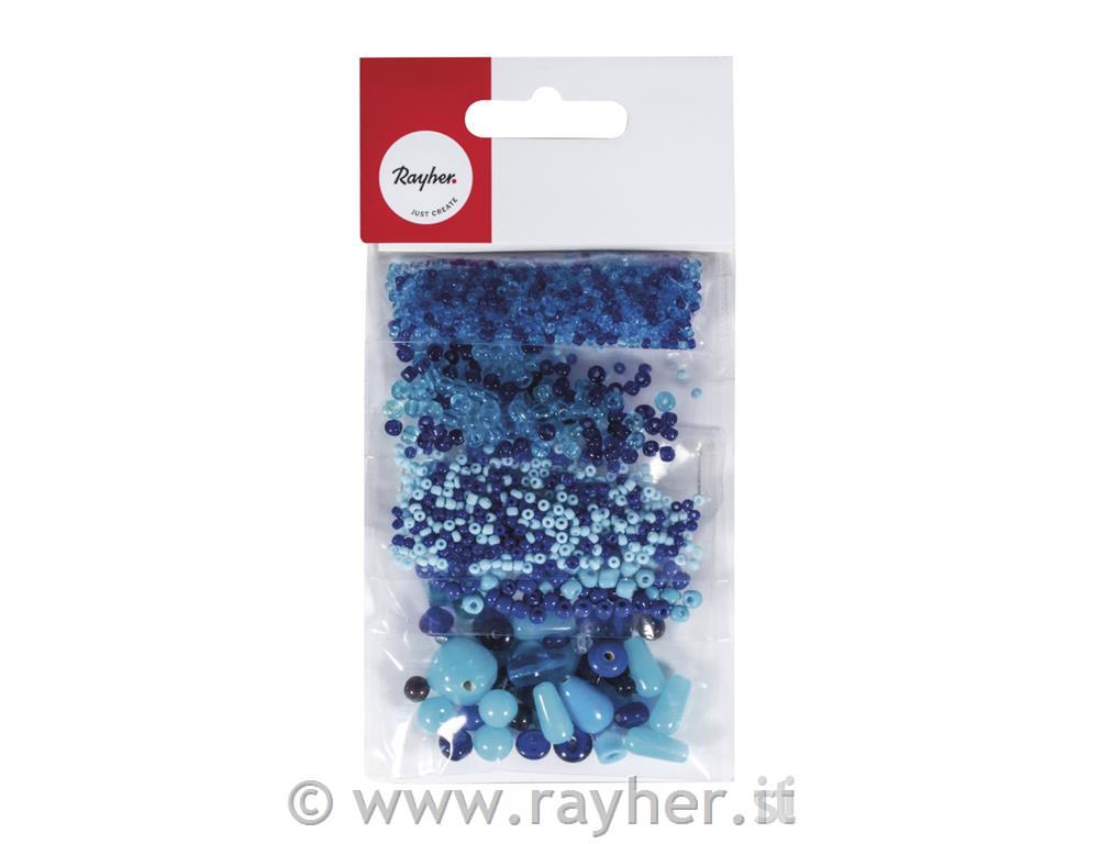 Perle di vetro "Mix", blu, 40g