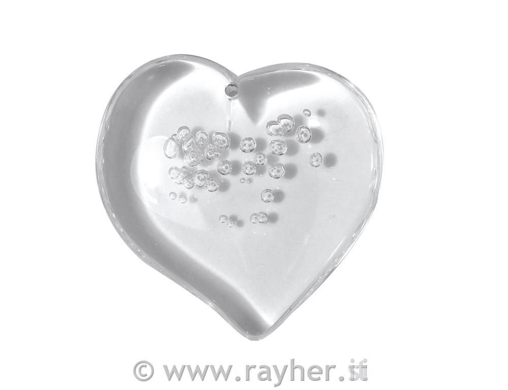 Srca akrilna z mehurčki, kristalna, 44x42 mm, 2 kom.