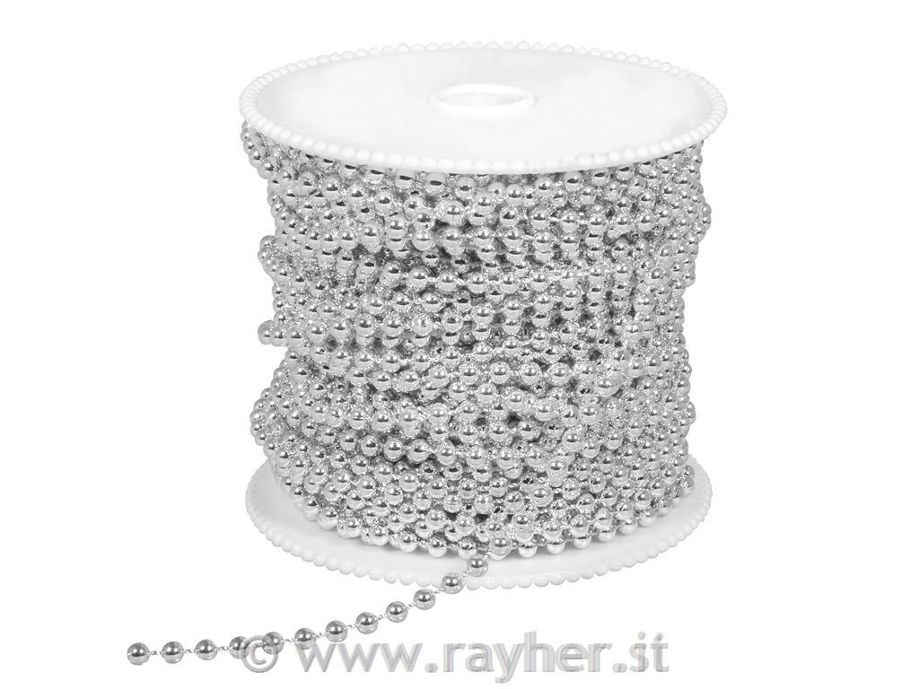 Veriga dekorativna iz perl, 3 mm o, srebrna, na kolutu: 1m