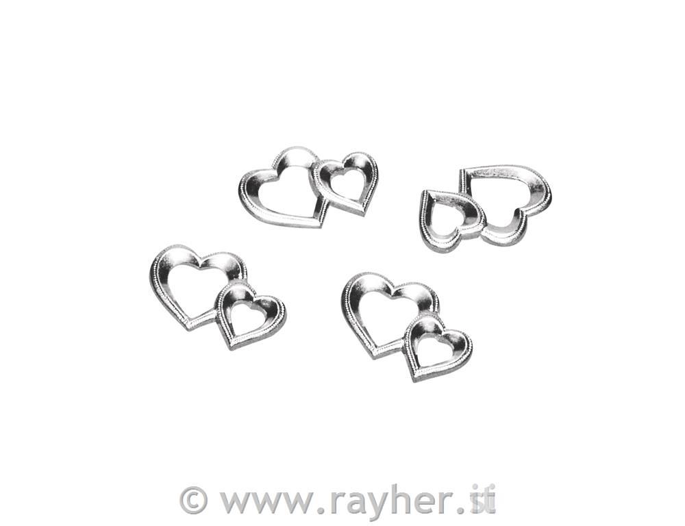 Srca dvojna akrilna, 22 mm, srebrna, 5 kom.