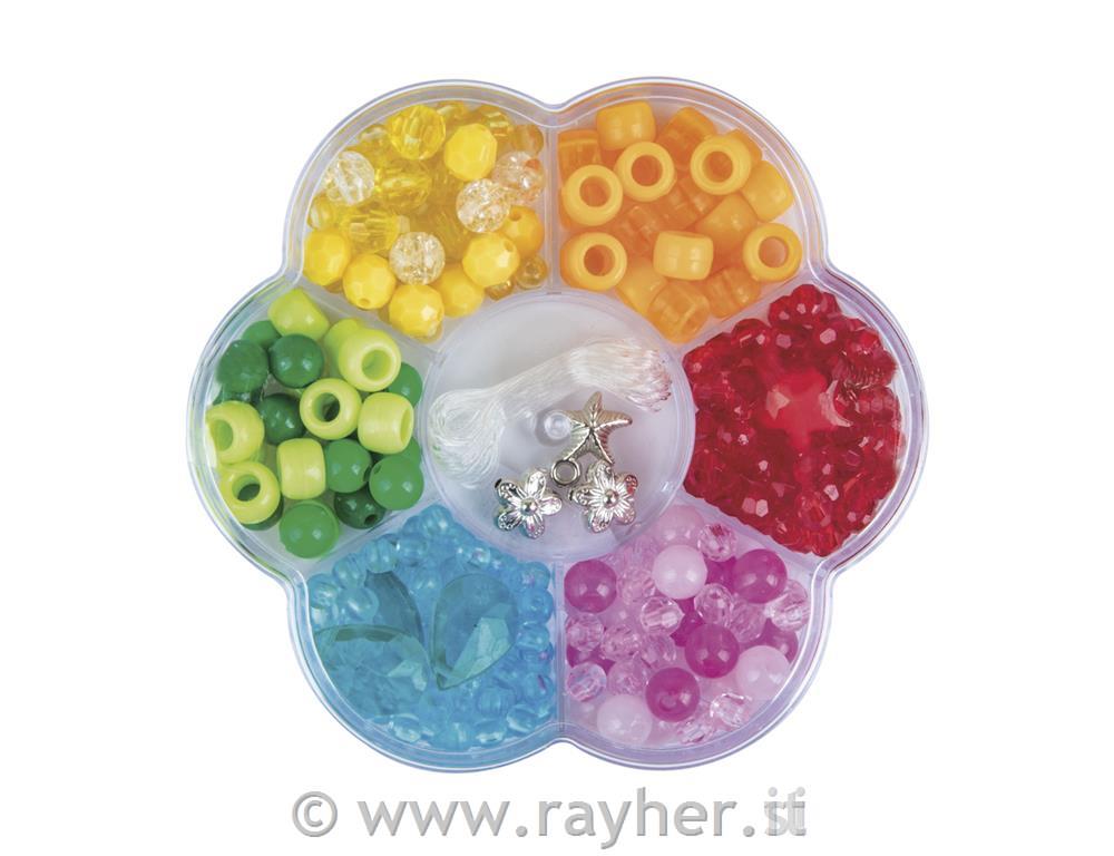 Bead craft box "Rainbow", 10.7cm , diff.colours+sizes, in floral