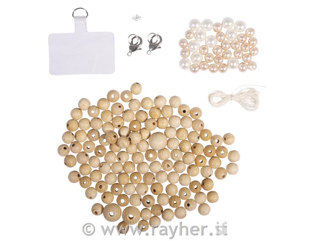 Wooden beads Phone chain, 1set