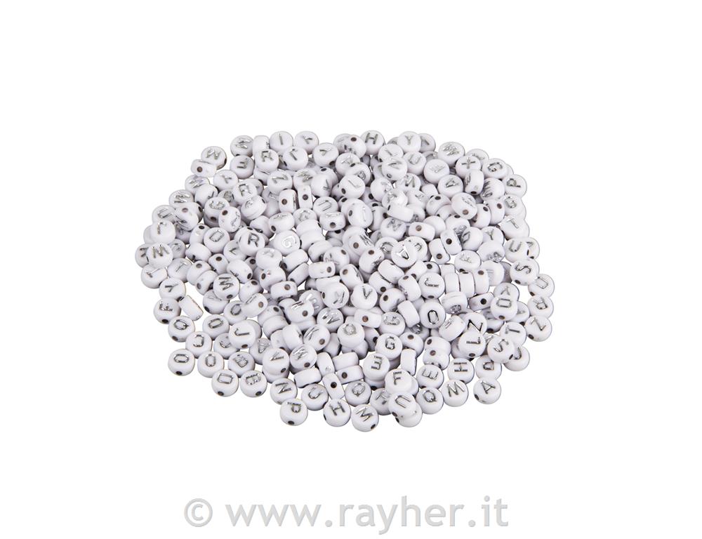 Perle lettere, 6mm, argento, rotonde,40g