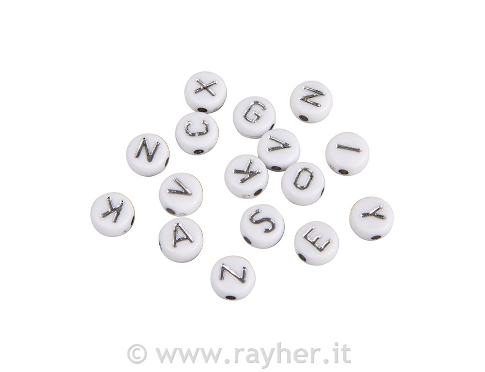 Perle lettere, 6mm, argento, rotonde,40g