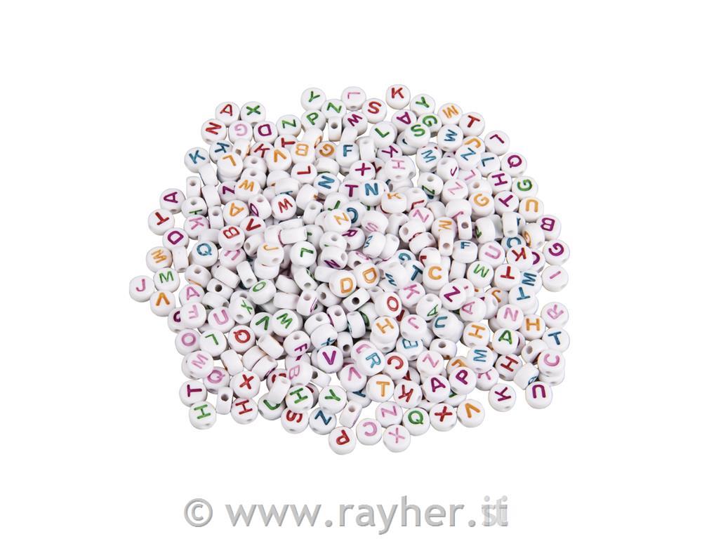 Perle lettere, 6mm, colorate, rotonde,40g