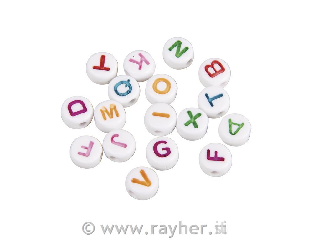 Perle lettere, 6mm, colorate, rotonde,40g