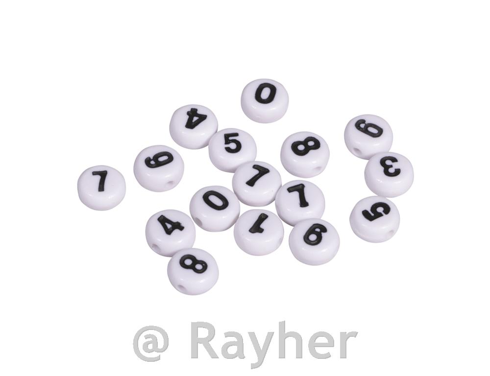 Perle številke, plastične, 6mm, bele, 40g