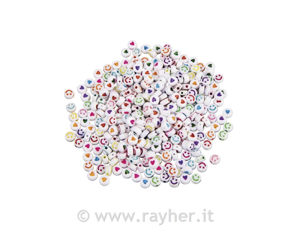 Perle "emoji", 6mm, barvne, okrogle, 40g