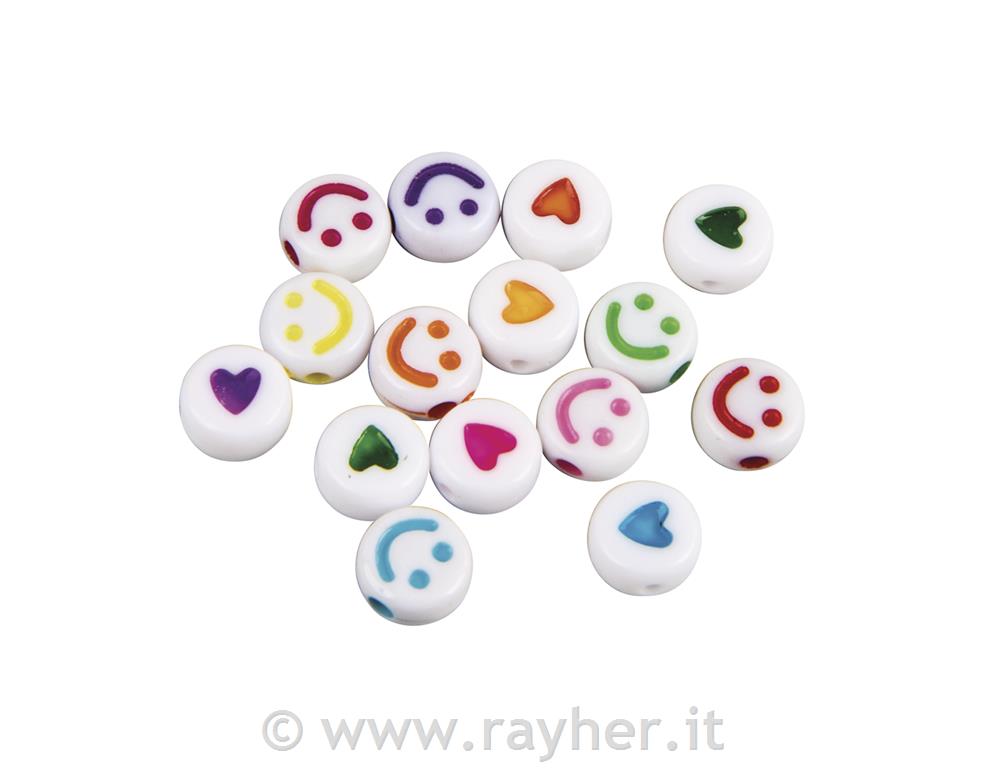 Perle "emoji", 6mm, barvne, okrogle, 40g