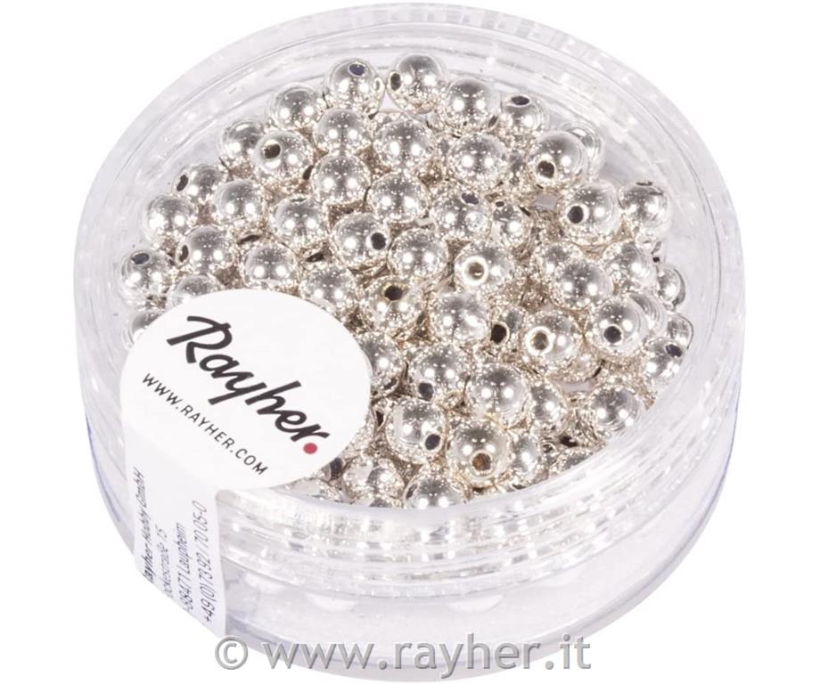 Perle di plastica tonde, 10 mm oScatola 22 pzargento