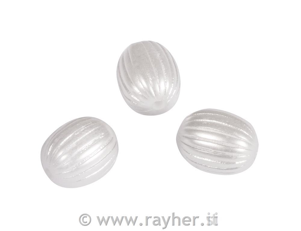 Perle valovite, olive, 8x10 mm, bele, 14 kom.