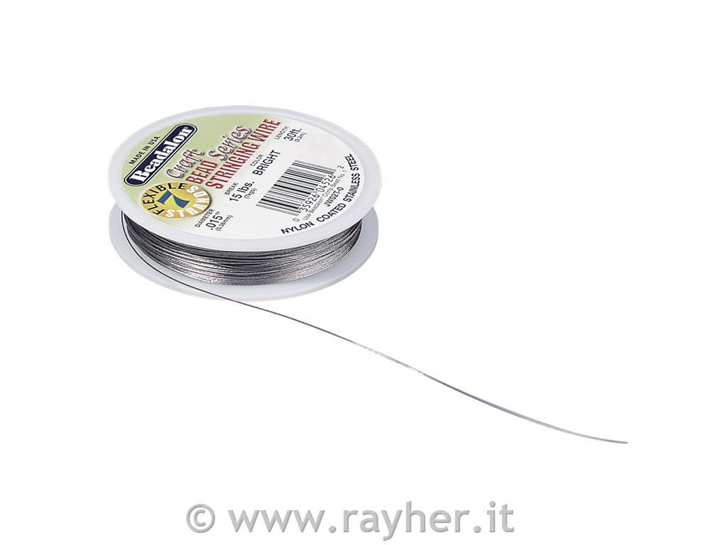 Jewellery wire, 0.38mm o, silver, plasti