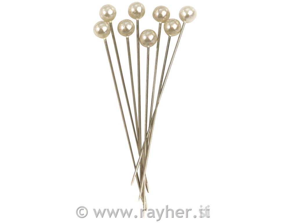 Pinhead with bead, 64+6 mm, white, tab-b