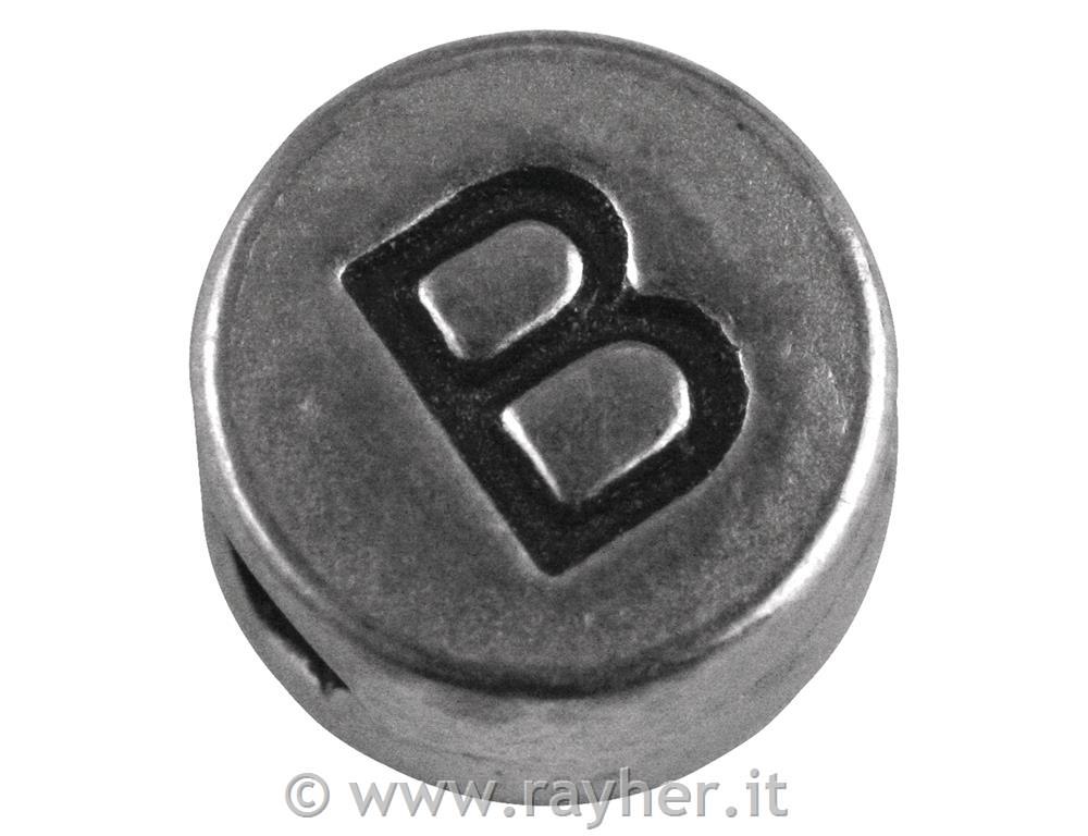 Metal bead "B", silver, o 7 mm, hole 2 m