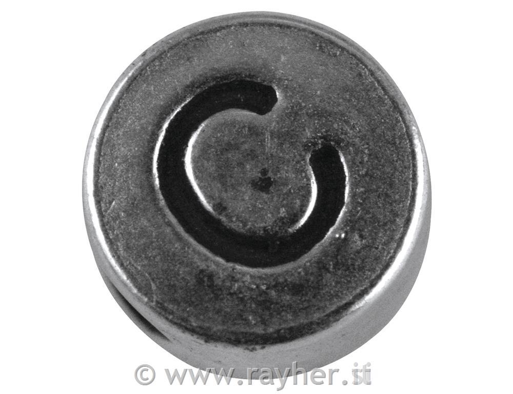 Perla metallo "C", 7mm oforo 2mm o, sfusoargento