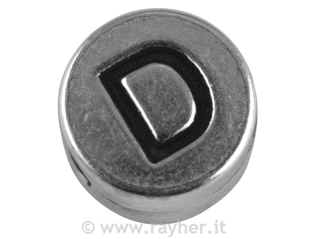 Metal bead "D", silver, o 7 mm, hole 2 m