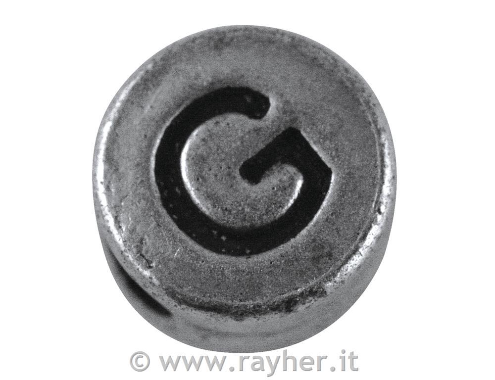 Metal bead "G", silver, o 7 mm, hole 2 m