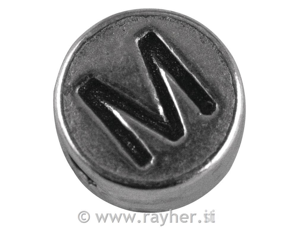 Metal bead "M", silver, o 7 mm, hole 2 m