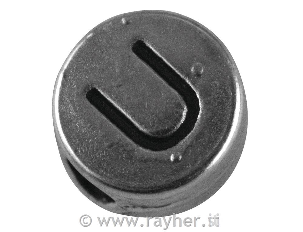 Perla metallo "U", 7mm oforo 2mm o, sfusoargento