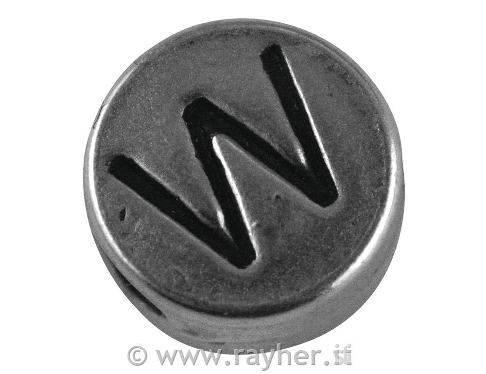 Metal bead "W", silver, o 7 mm, hole 2
