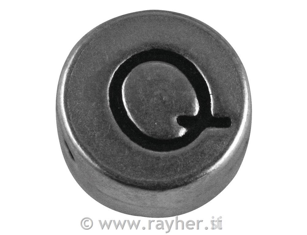 Perle kovinske črke, Q & X, bn, srebrne, o 7 mm, hole 2 mm