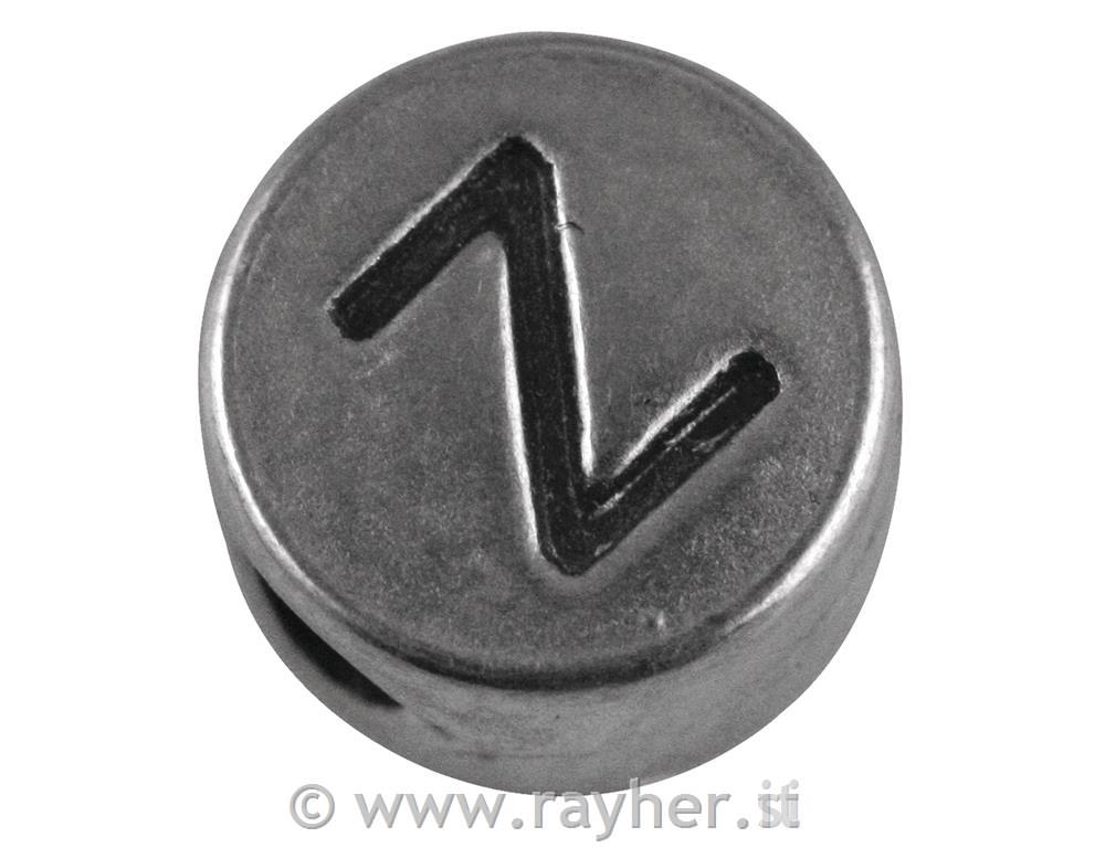 Misto perle metallo "Y" e "Z", 7mm oforo 2mm o, sfusoargento