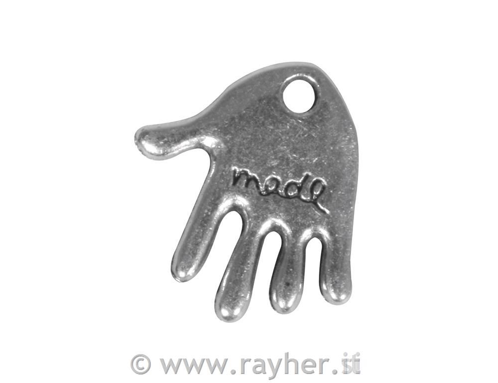 Applicazione metallo: "hand made"1,1cm, foro 1mm oargento antico