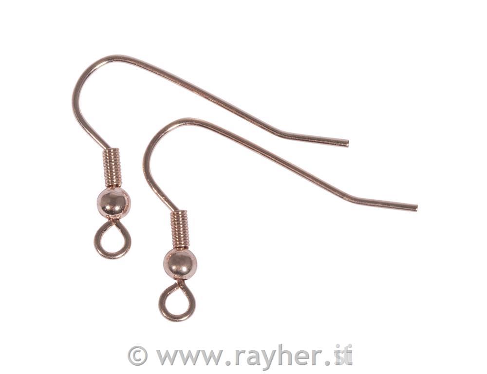 Ear hooks, pink gold, 20mm, tab-bag 4pcs