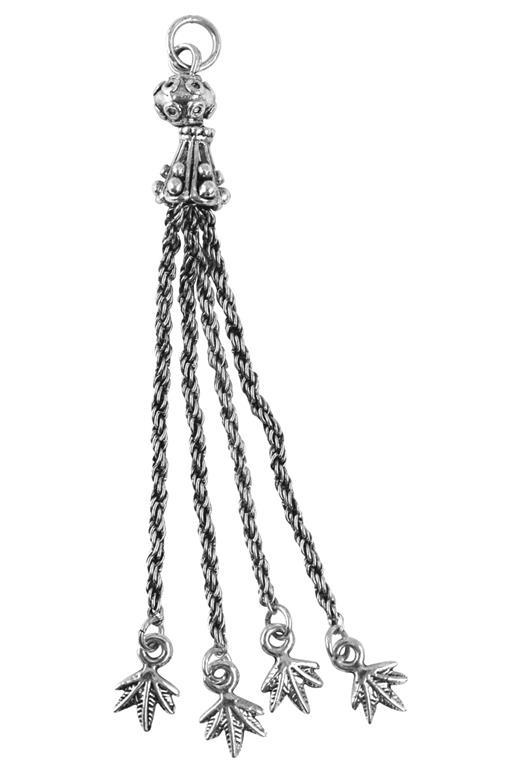 Metal tassel with leaves, 10cm o, oxidi